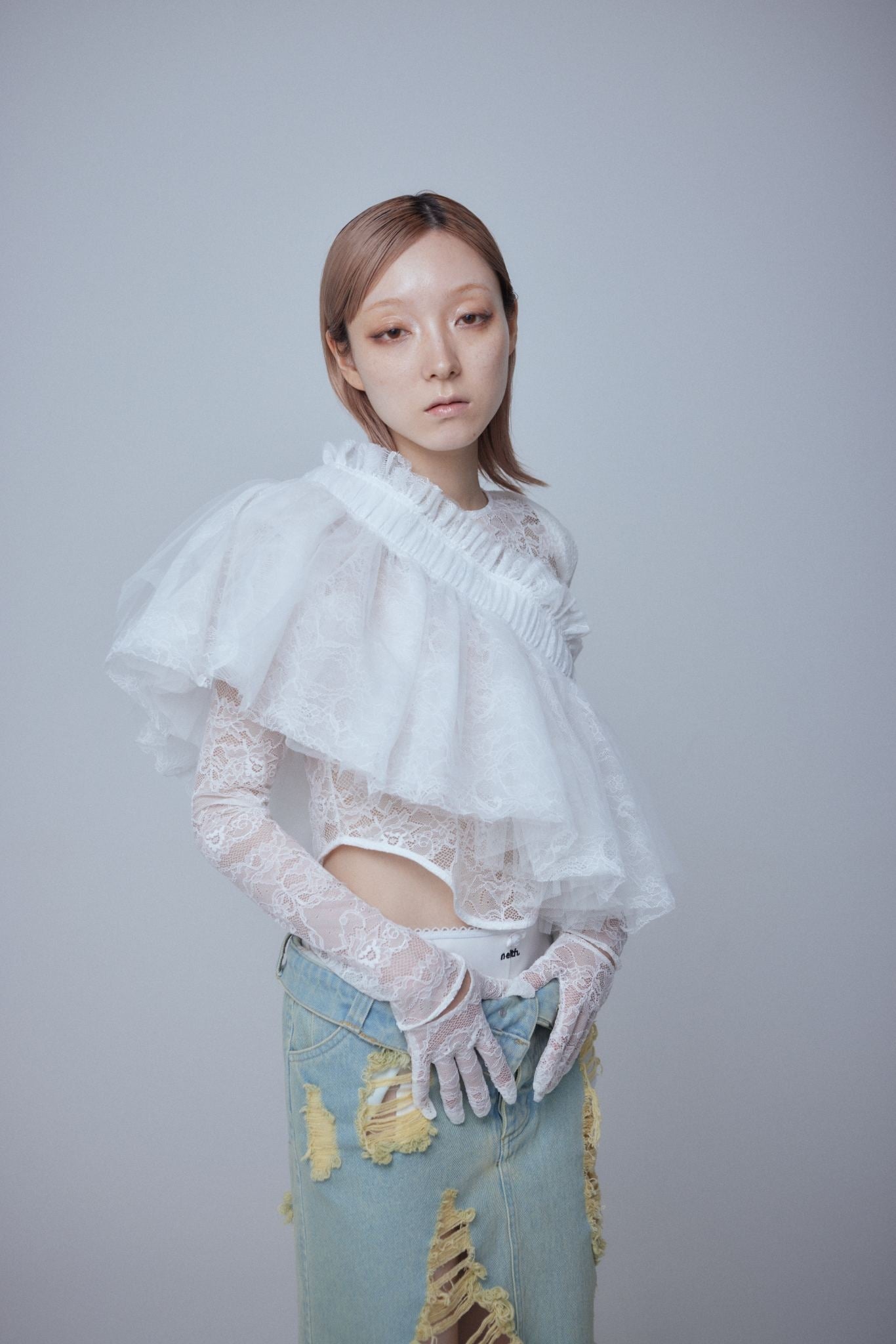 Multi Tulle Top(Lace White)