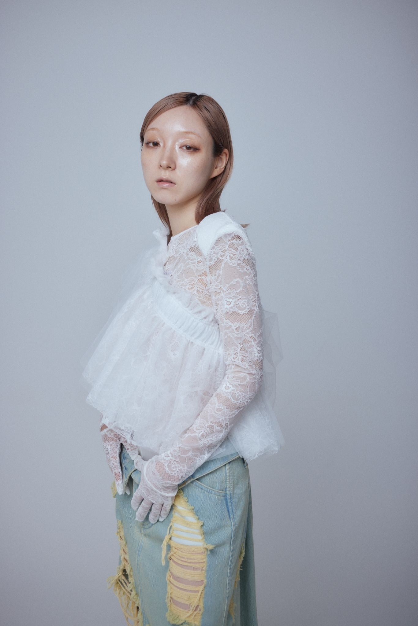 Multi Tulle Top(Lace White)