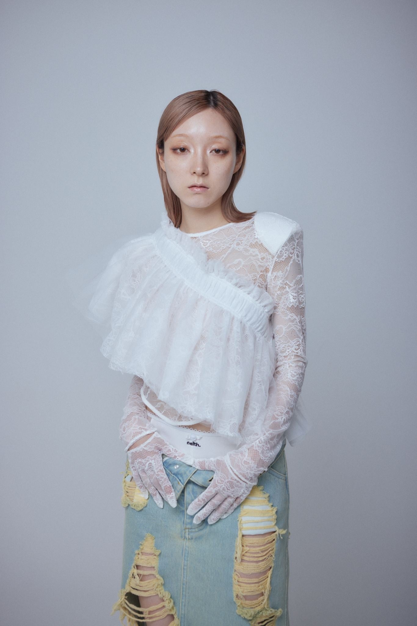 Multi Tulle Top(Lace White)