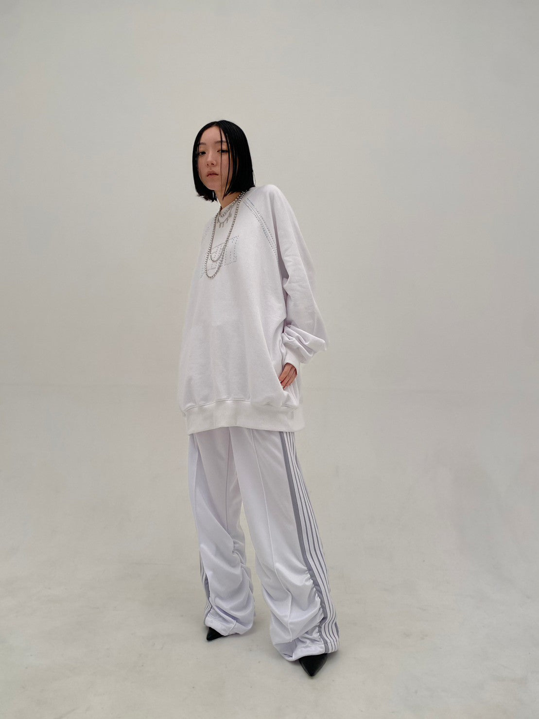 Gathered Track Pants(White)