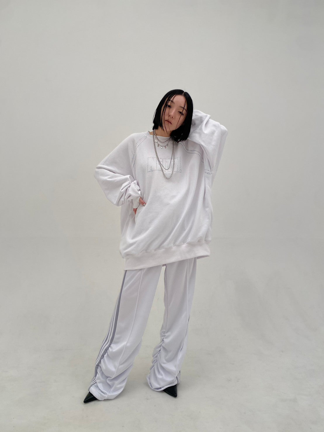 Gathered Track Pants(White)