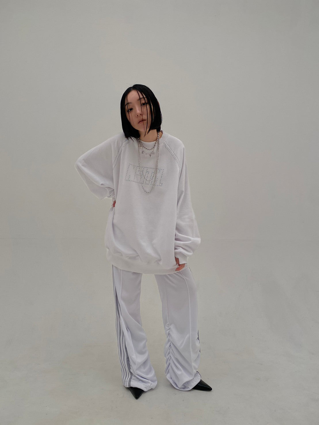 Gathered Track Pants(White)