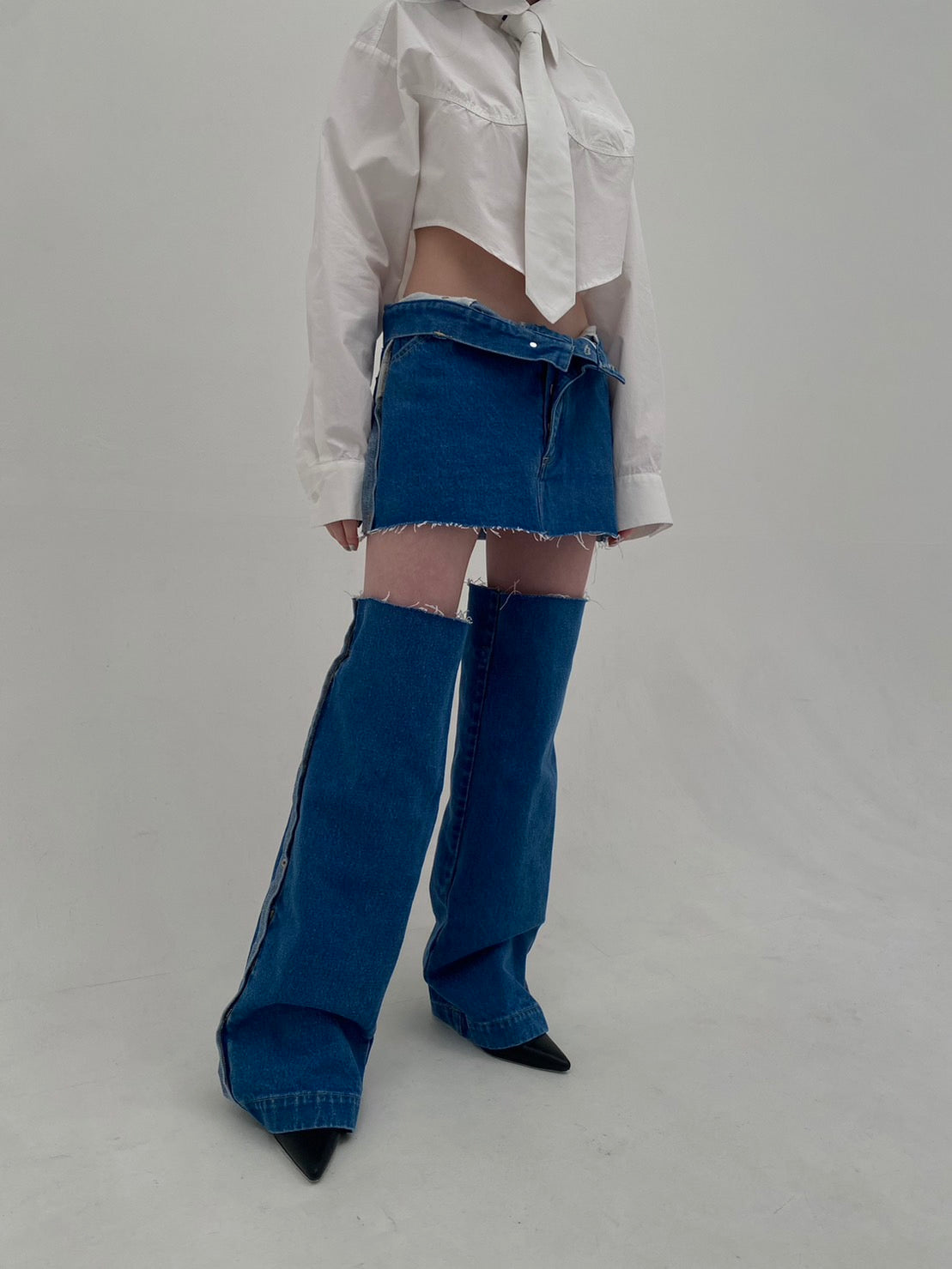 neith./Denim Skirt With Legcover デニムスカート - ミニスカート
