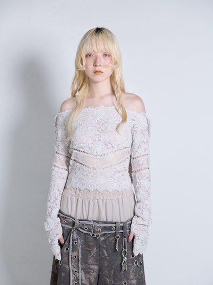 Flocky Lace Veil Top(Ivory)
