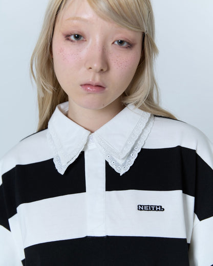 Double Collar Rugby Shirt (White×Black)
