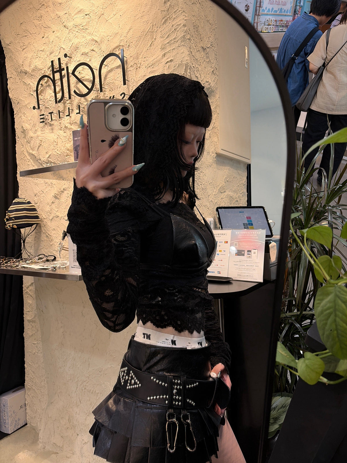 Leather Layered Bra(Black)