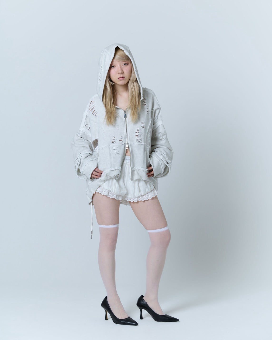 Destroyed Crush Hoodie (Powder Gray)