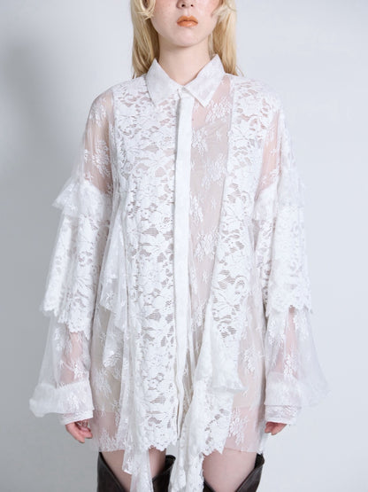 Flocky Lace Ruffle Shirts (Ivory)