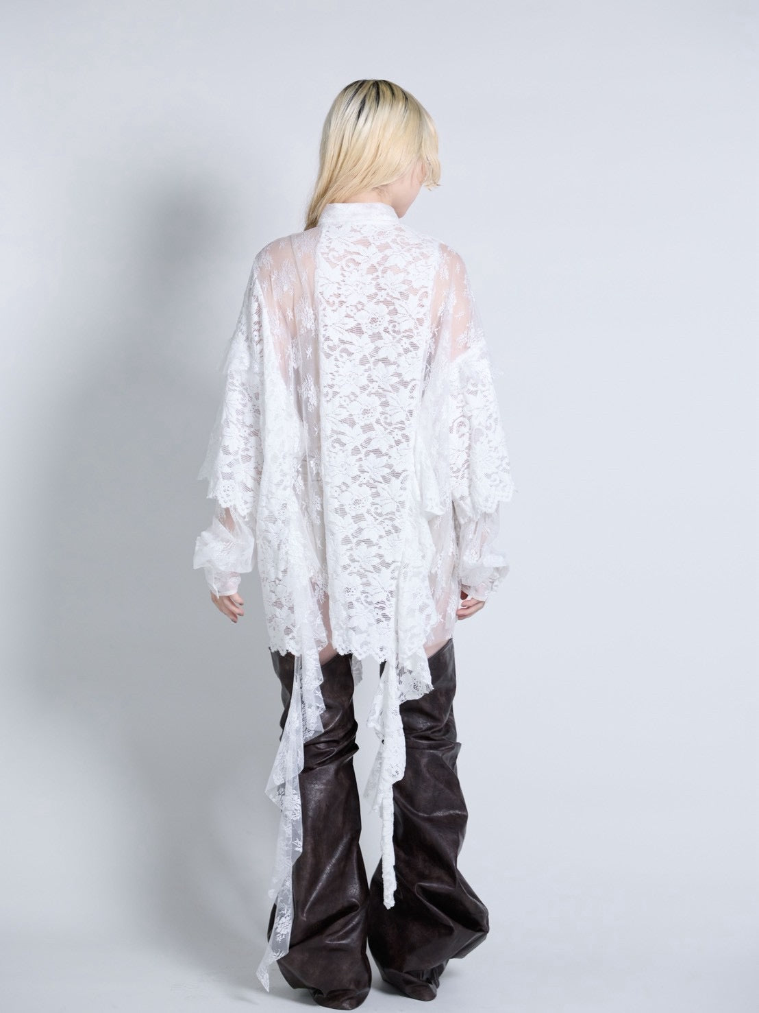 Flocky Lace Ruffle Shirts (Ivory)