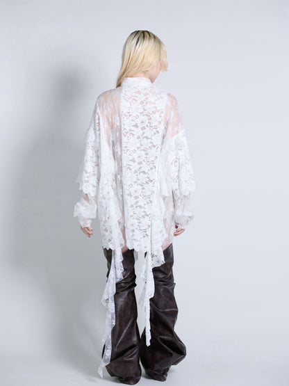 Flocky Lace Ruffle Shirts (Ivory)