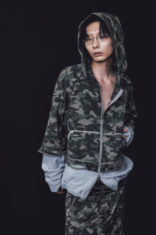 Layered Crush Hoodie(Camo×Gray)