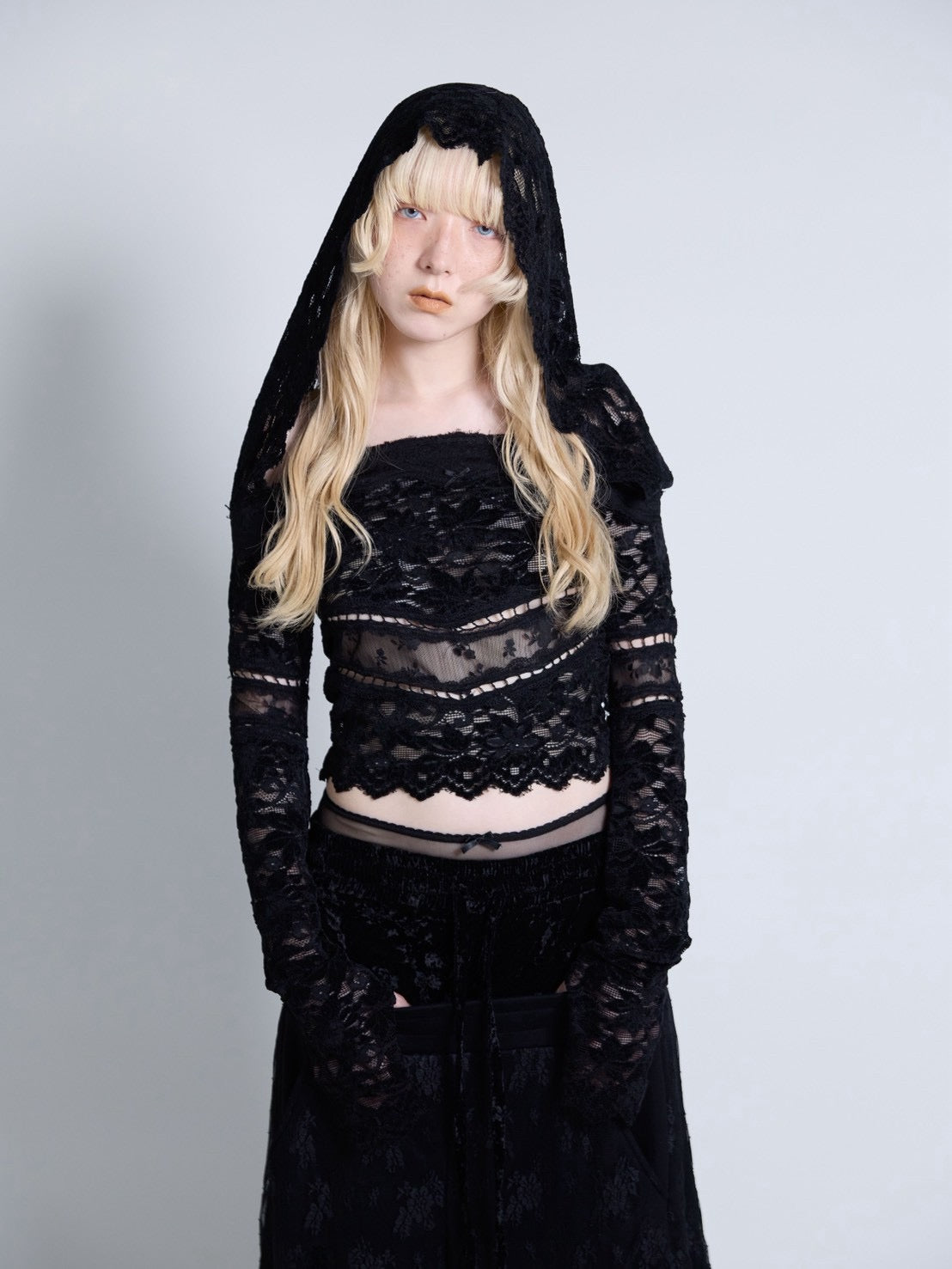 Flocky Lace Veil Top(Black)