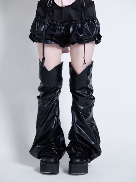 【SOLDOUT】 Curve Leather Leg Cover(Black)