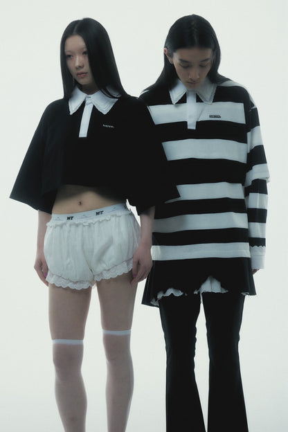 Double Collar Rugby Shirt (White×Black)