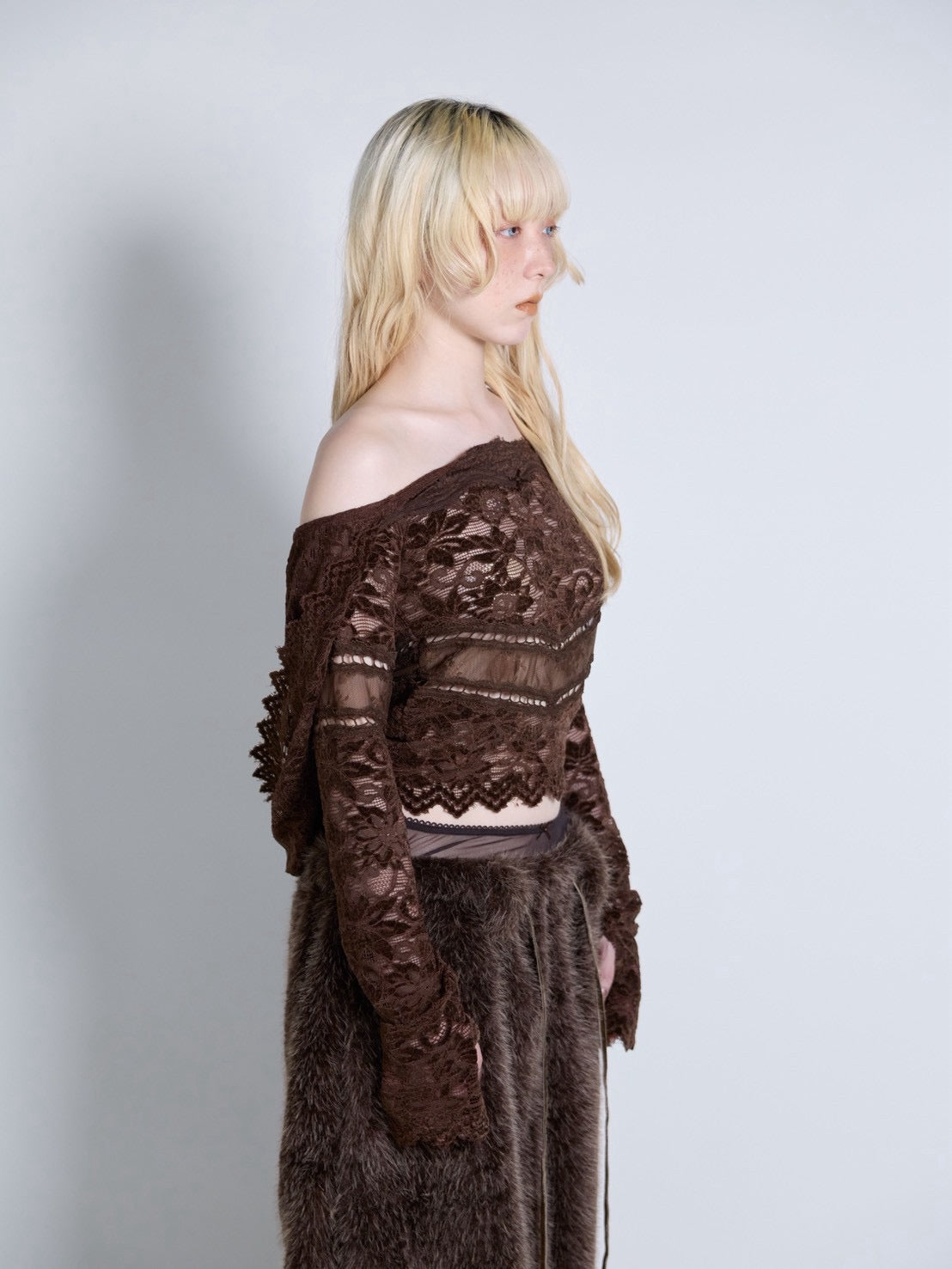 Flocky Lace Veil Top(Brown)