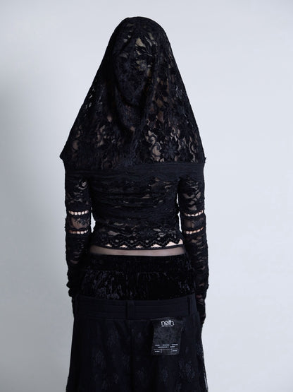 Flocky Lace Veil Top(Black)