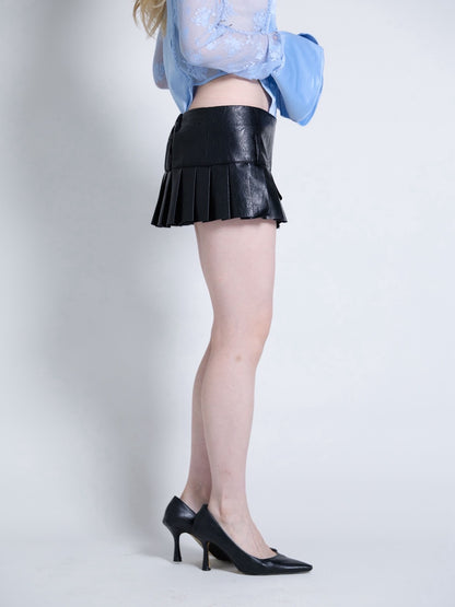 Leather Micro Mini Pleats(Black)