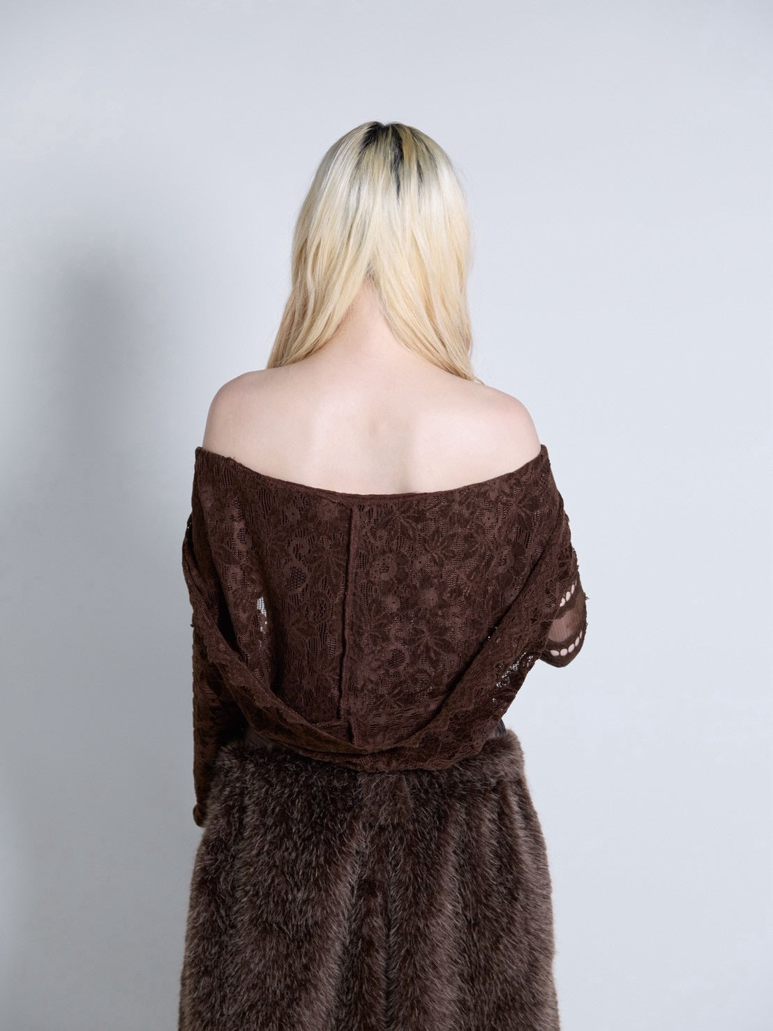 Flocky Lace Veil Top(Brown)