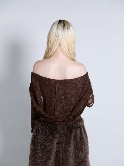 Flocky Lace Veil Top(Brown)