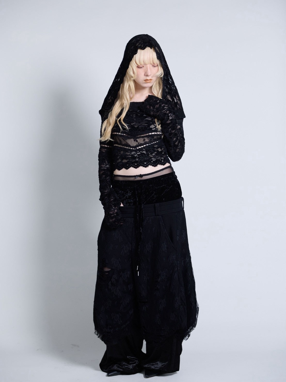 Flocky Lace Veil Top(Black)