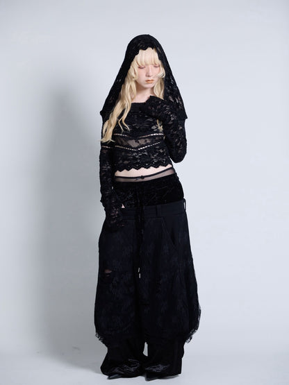 Flocky Lace Veil Top(Black)