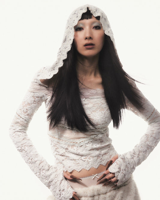 【SOLDOUT】Flocky Lace Veil Top(Ivory)