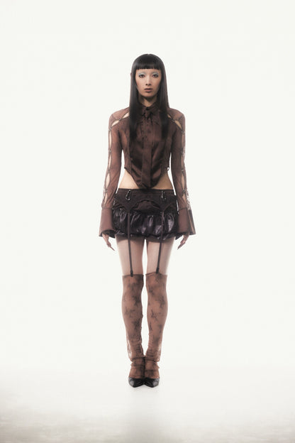 Pierced Lingerie Shirt(Brown)