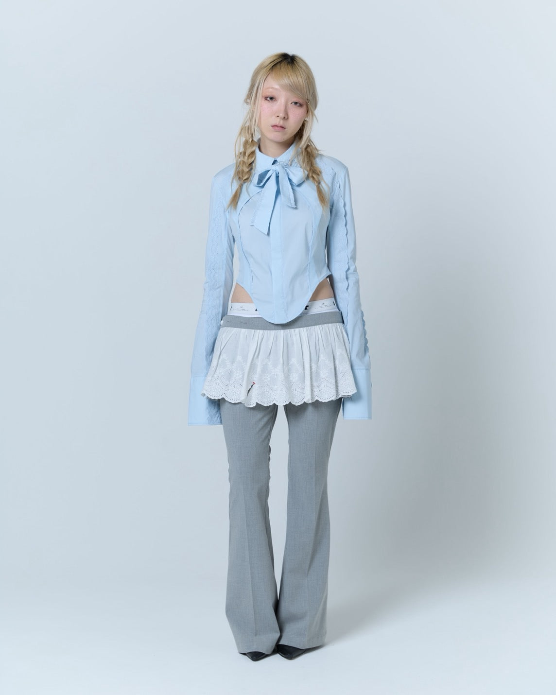 【Last1】Destroyed Flare Trousers (Gray）