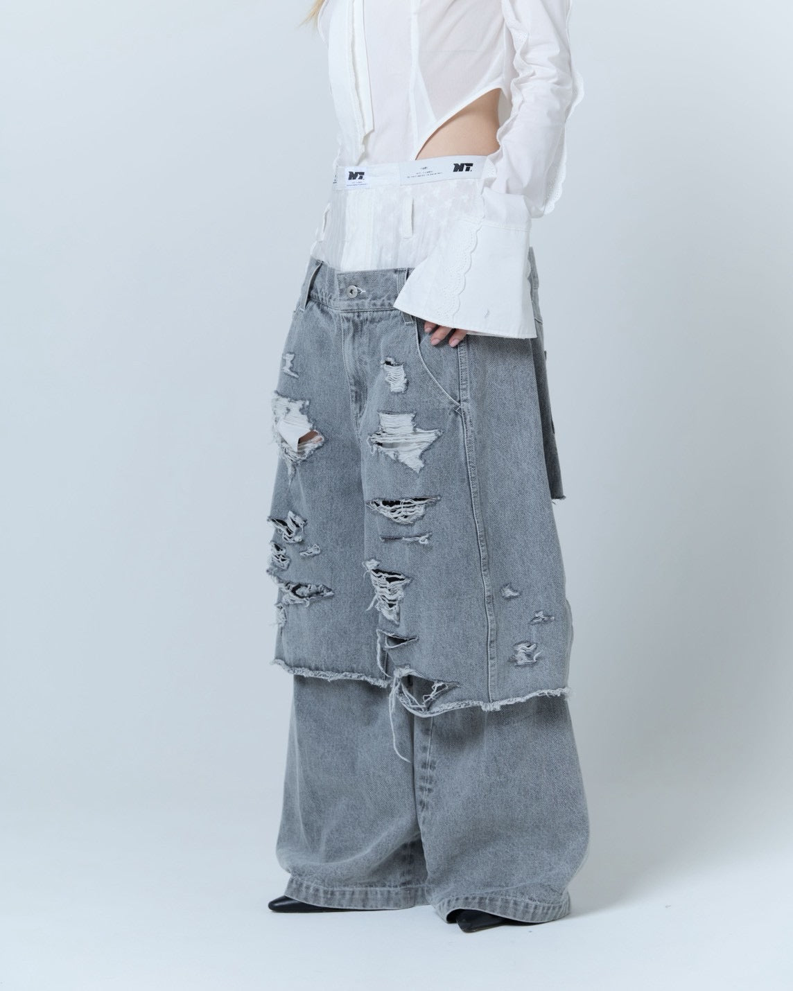 Destroyed Denim and Leg cover (Gray)