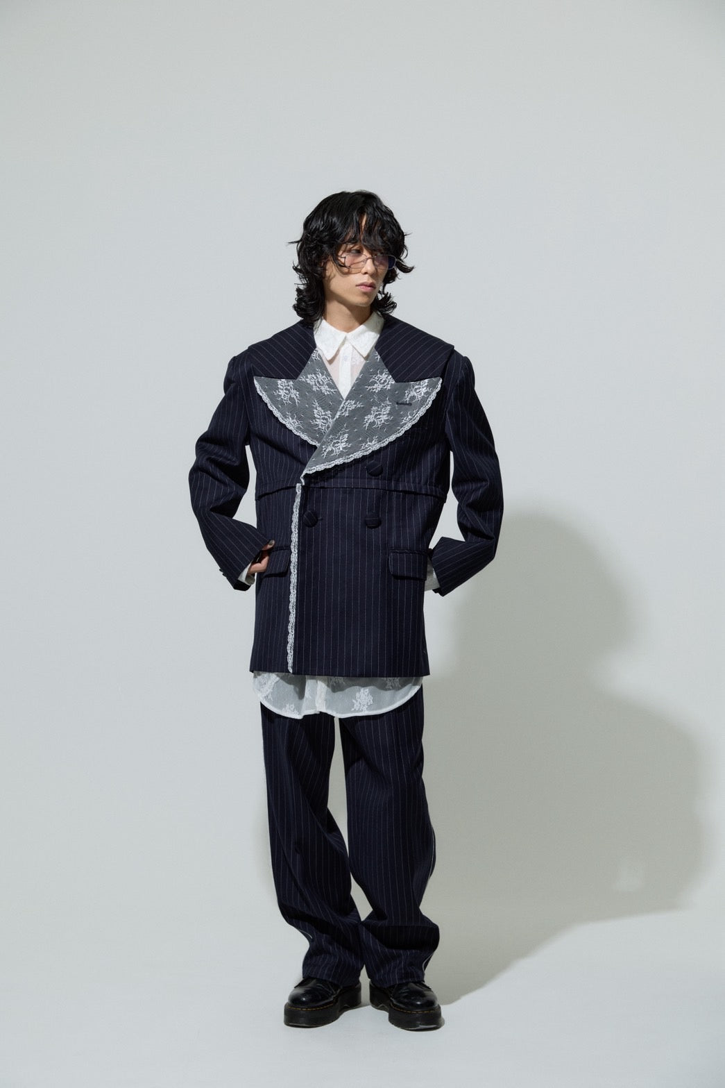 Stripe Lace Trousers(Navy)