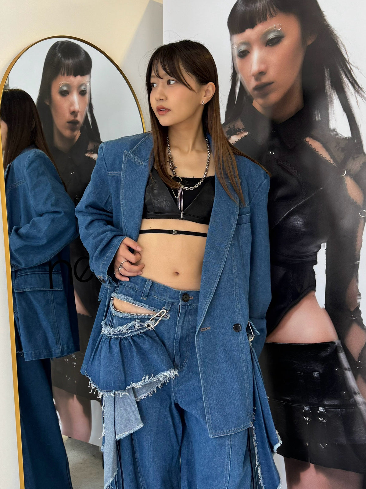 Leather Layered Bra(Black)