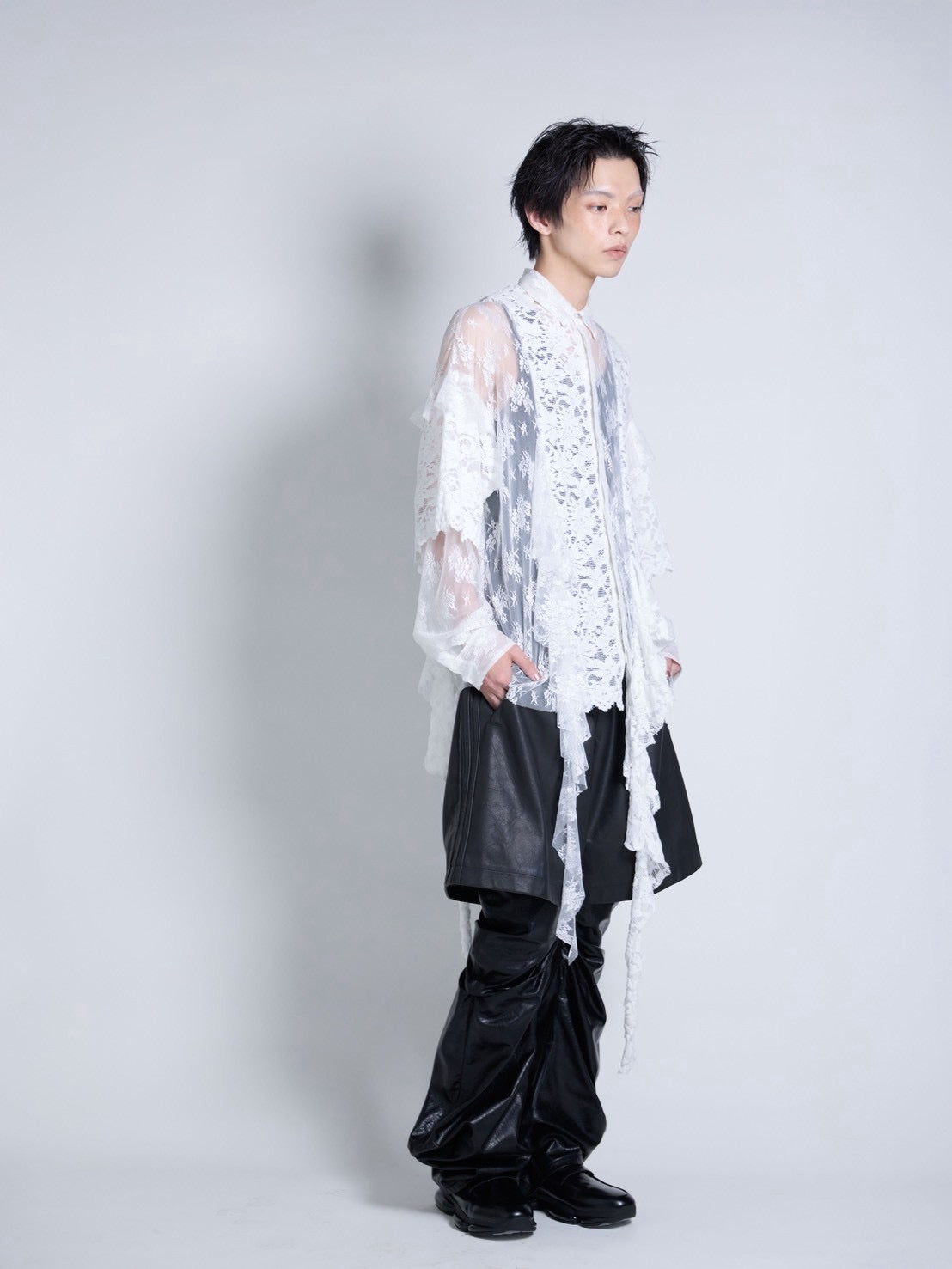 Flocky Lace Ruffle Shirts (Ivory)