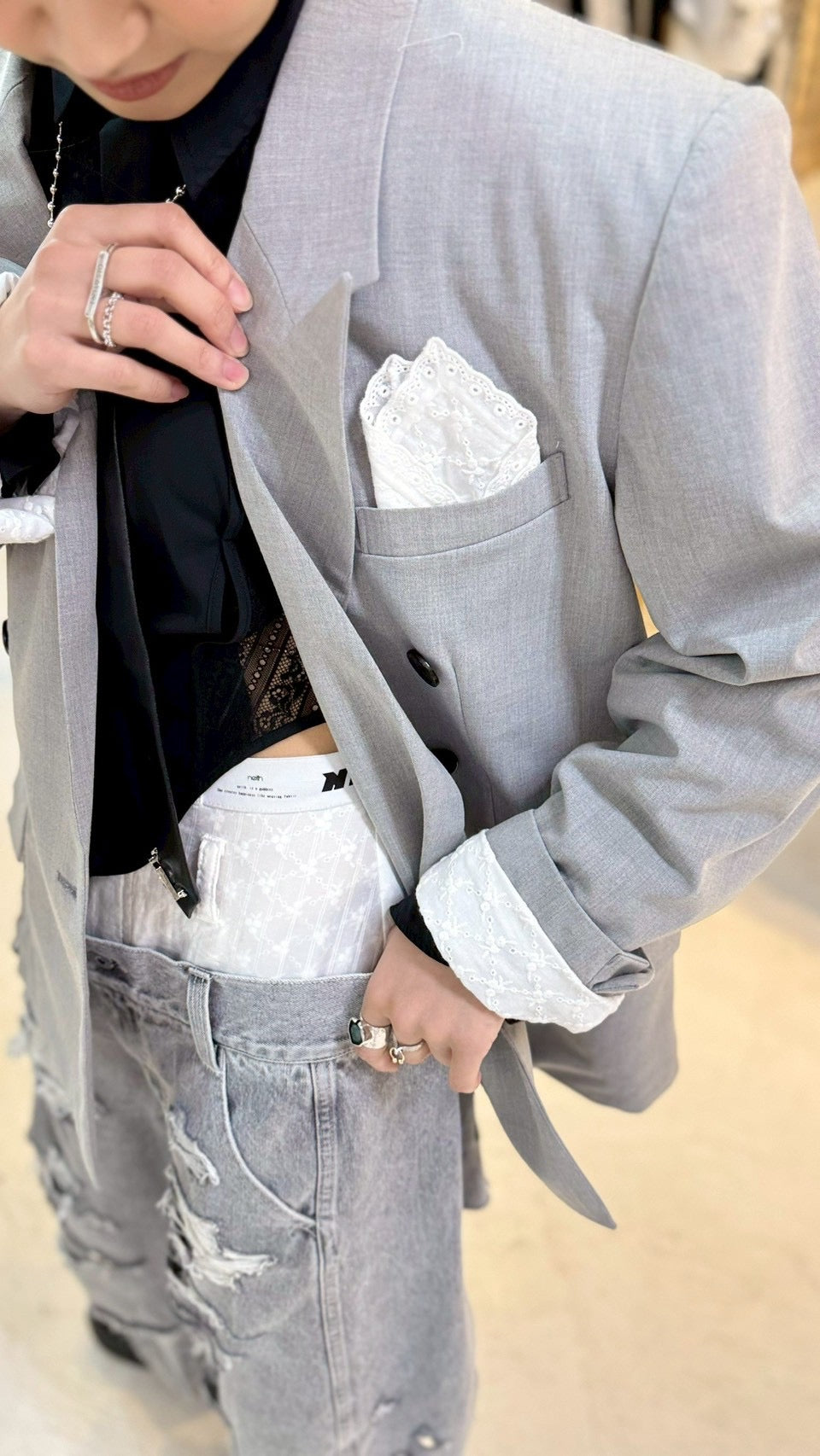 Destroyed Denim and Leg cover (Gray)