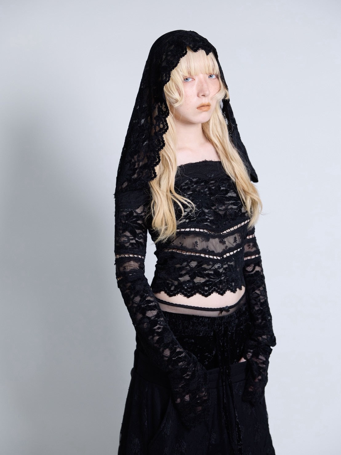 Flocky Lace Veil Top(Black)