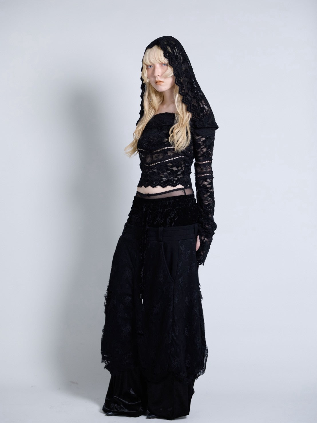 Flocky Lace Veil Top(Black)
