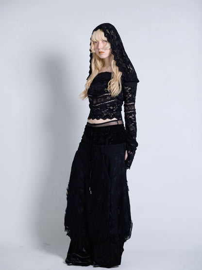 Flocky Lace Veil Top(Black)