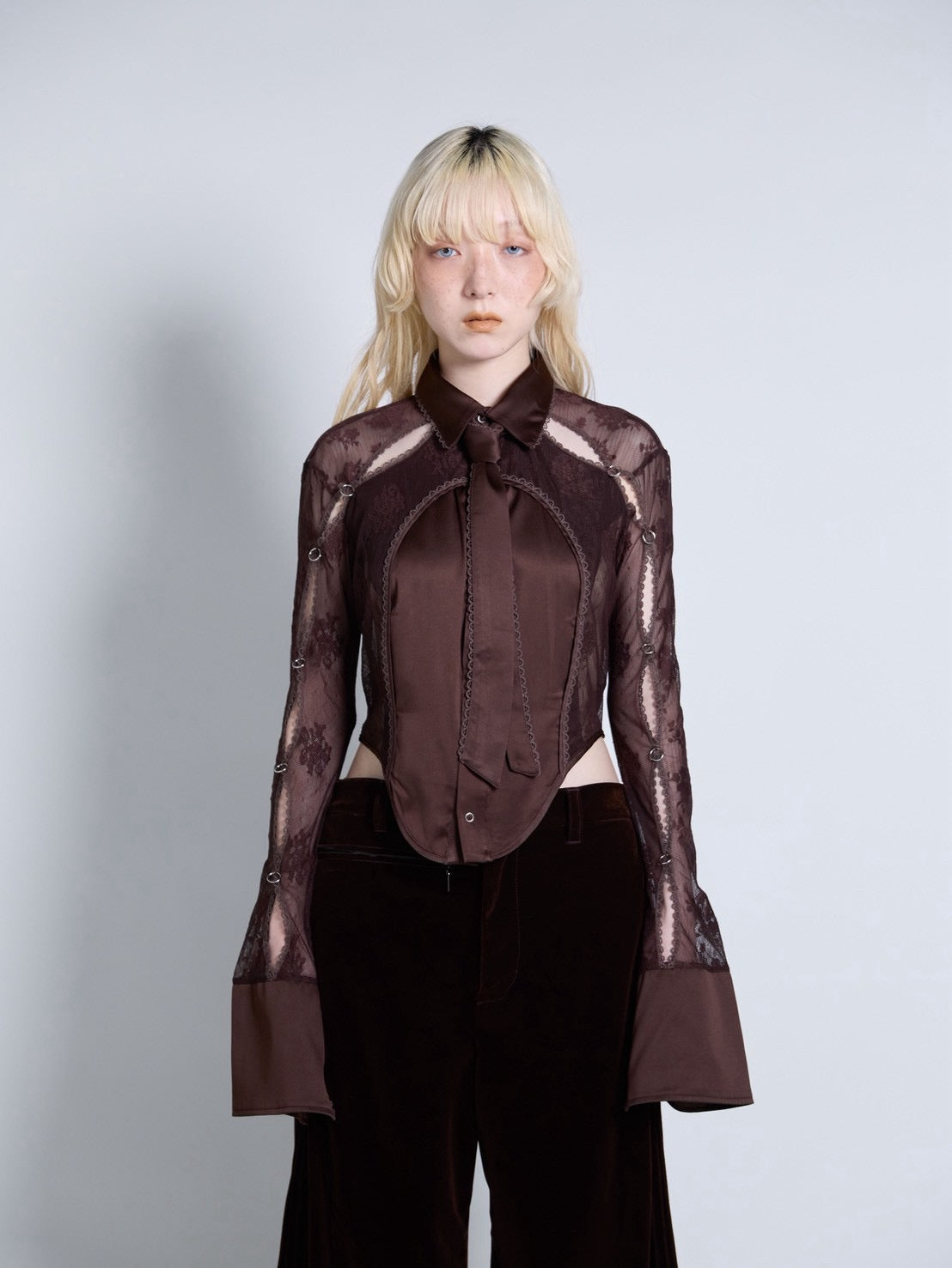 Pierced Lingerie Shirt(Brown)