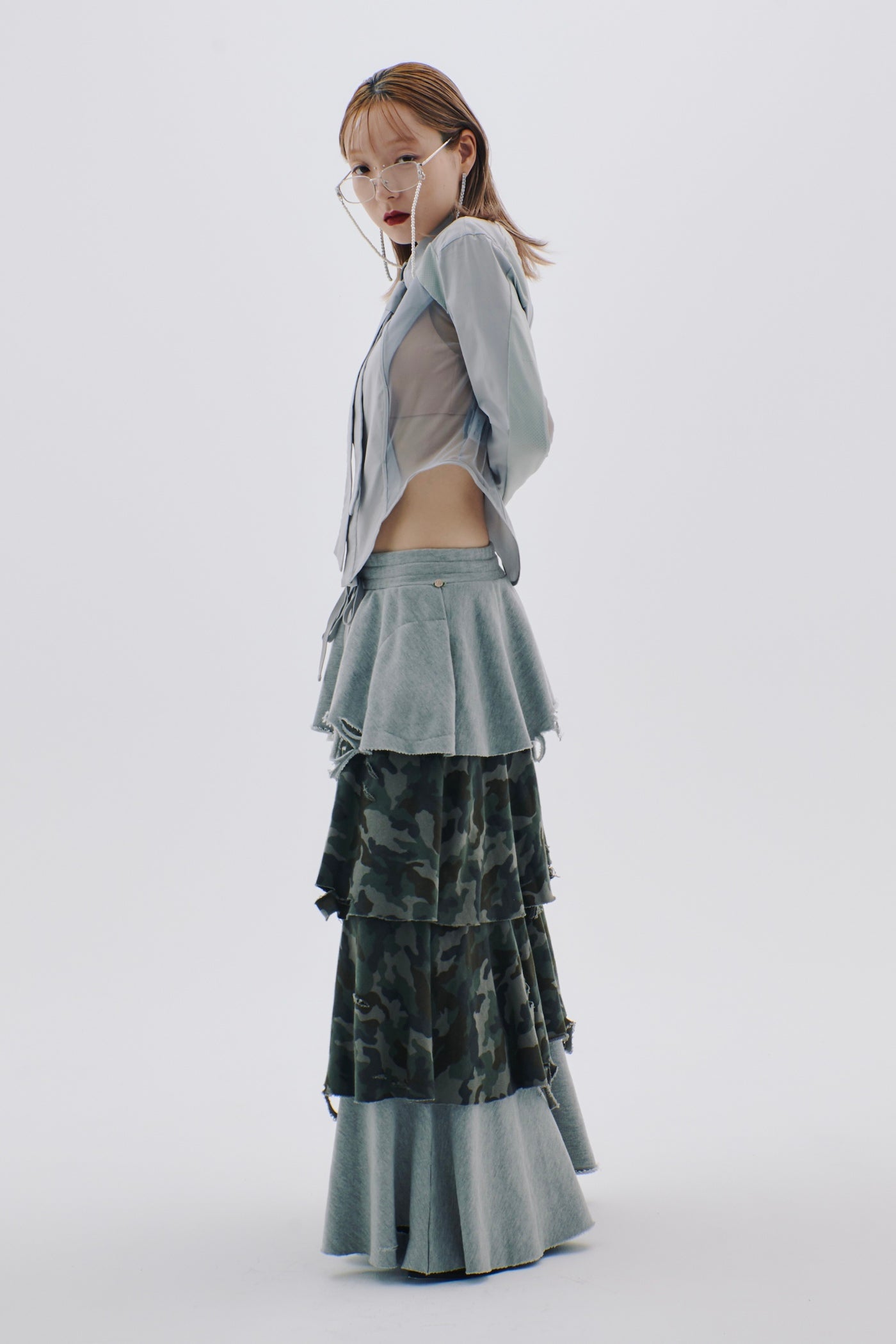 Sweat Tiered Skirt(Camo×Gray)