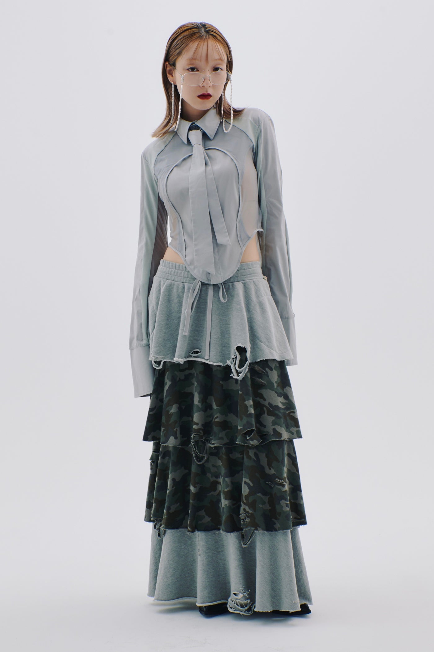 Sweat Tiered Skirt(Camo×Gray)