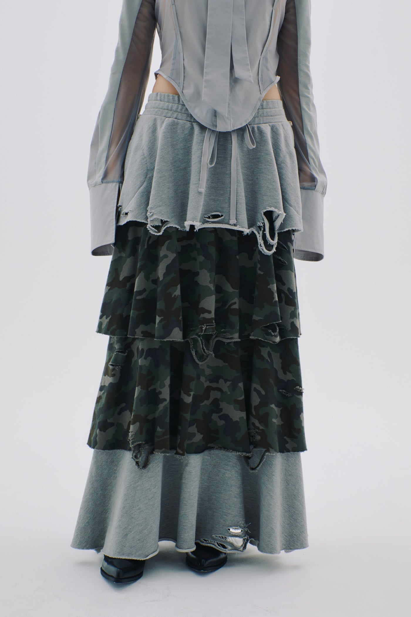 Sweat Tiered Skirt(Camo×Gray)