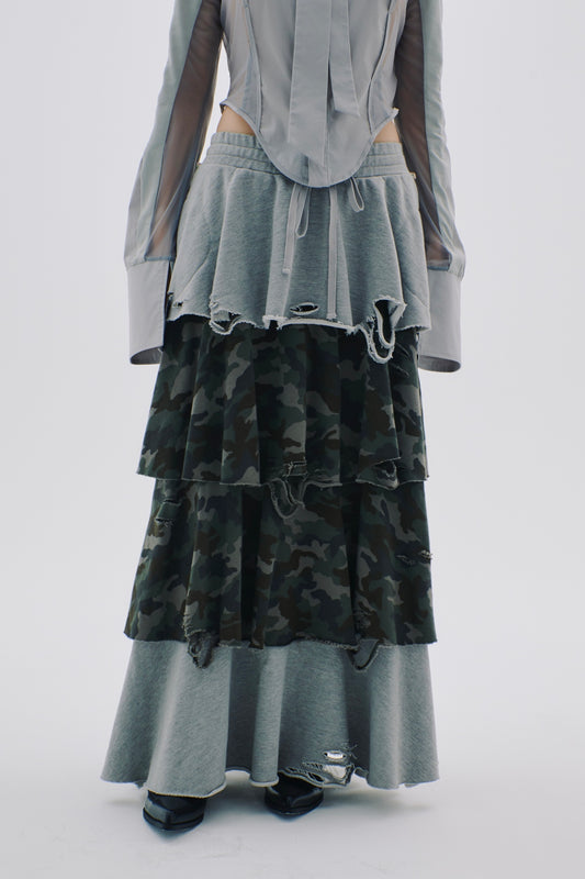 Sweat Tiered Skirt(Camo×Gray)