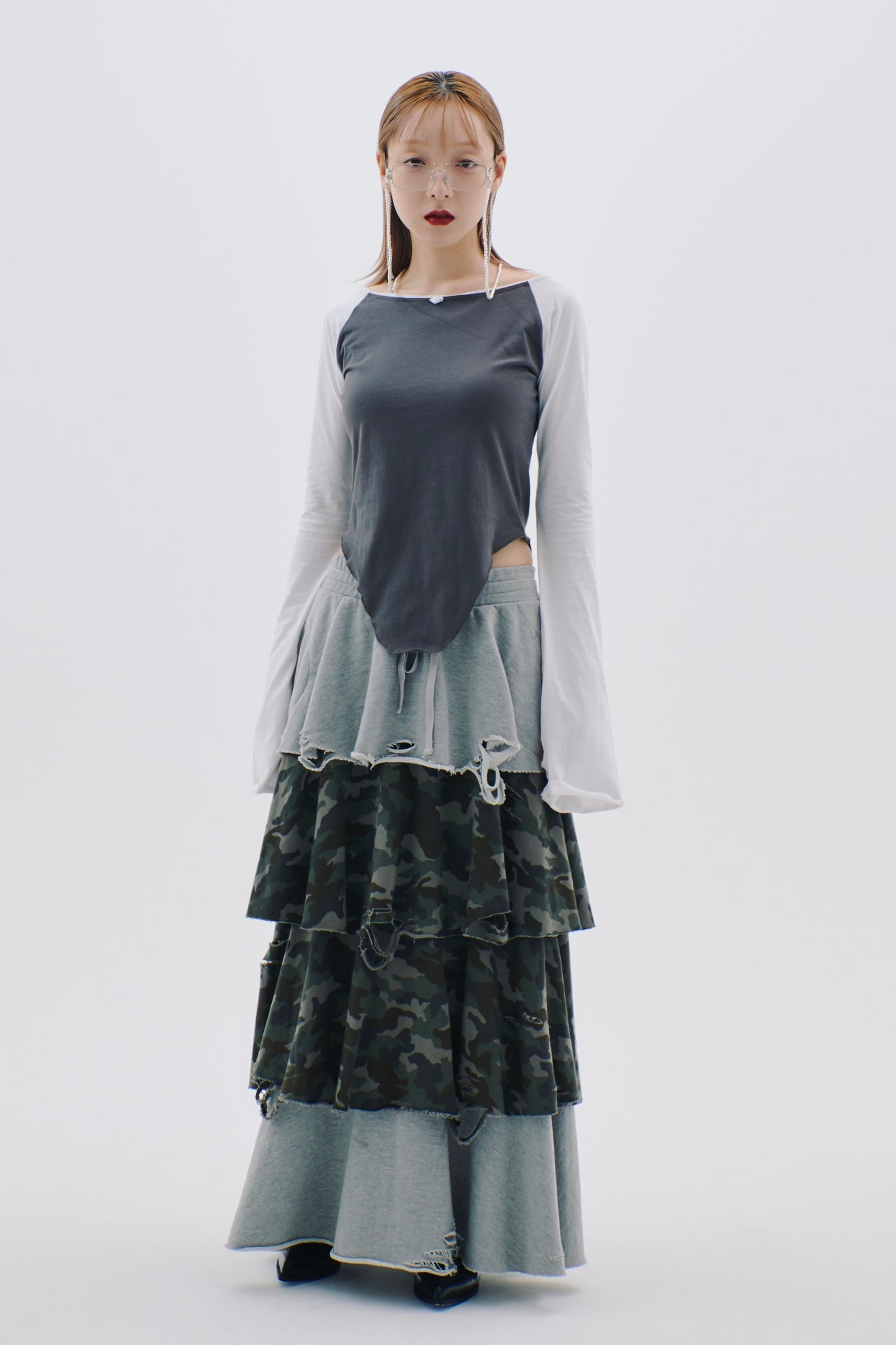 Sweat Tiered Skirt(Camo×Gray)