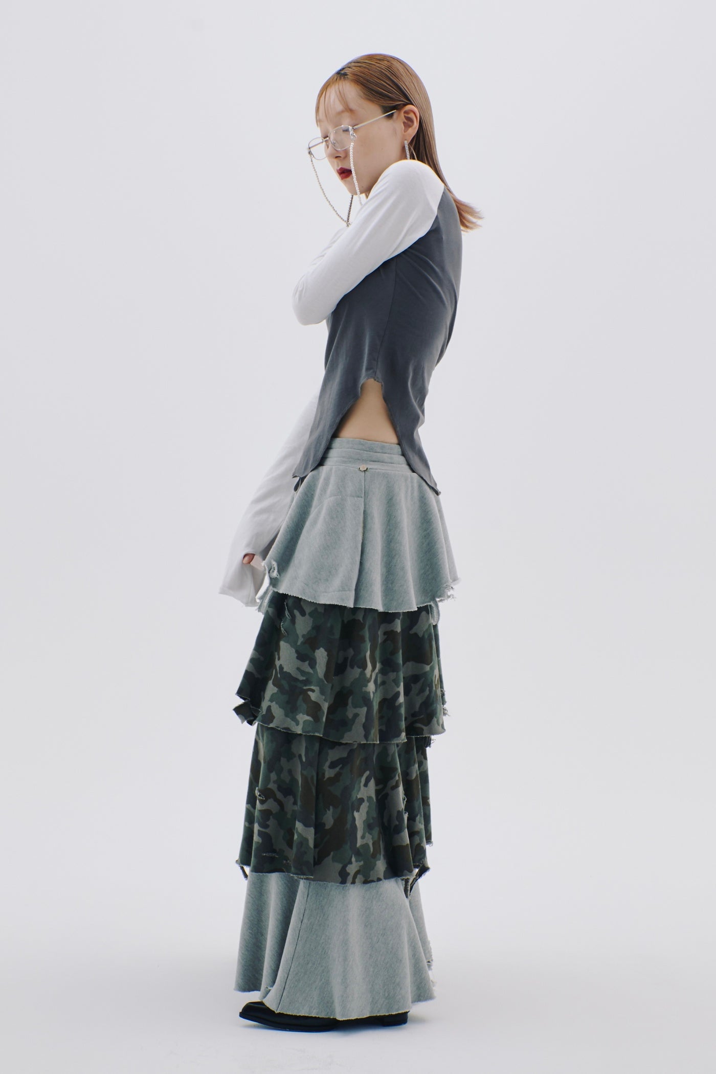 Sweat Tiered Skirt(Camo×Gray)