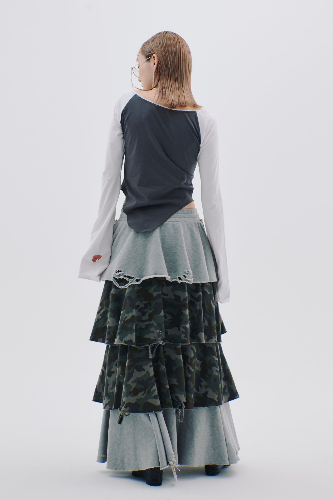 Sweat Tiered Skirt(Camo×Gray)