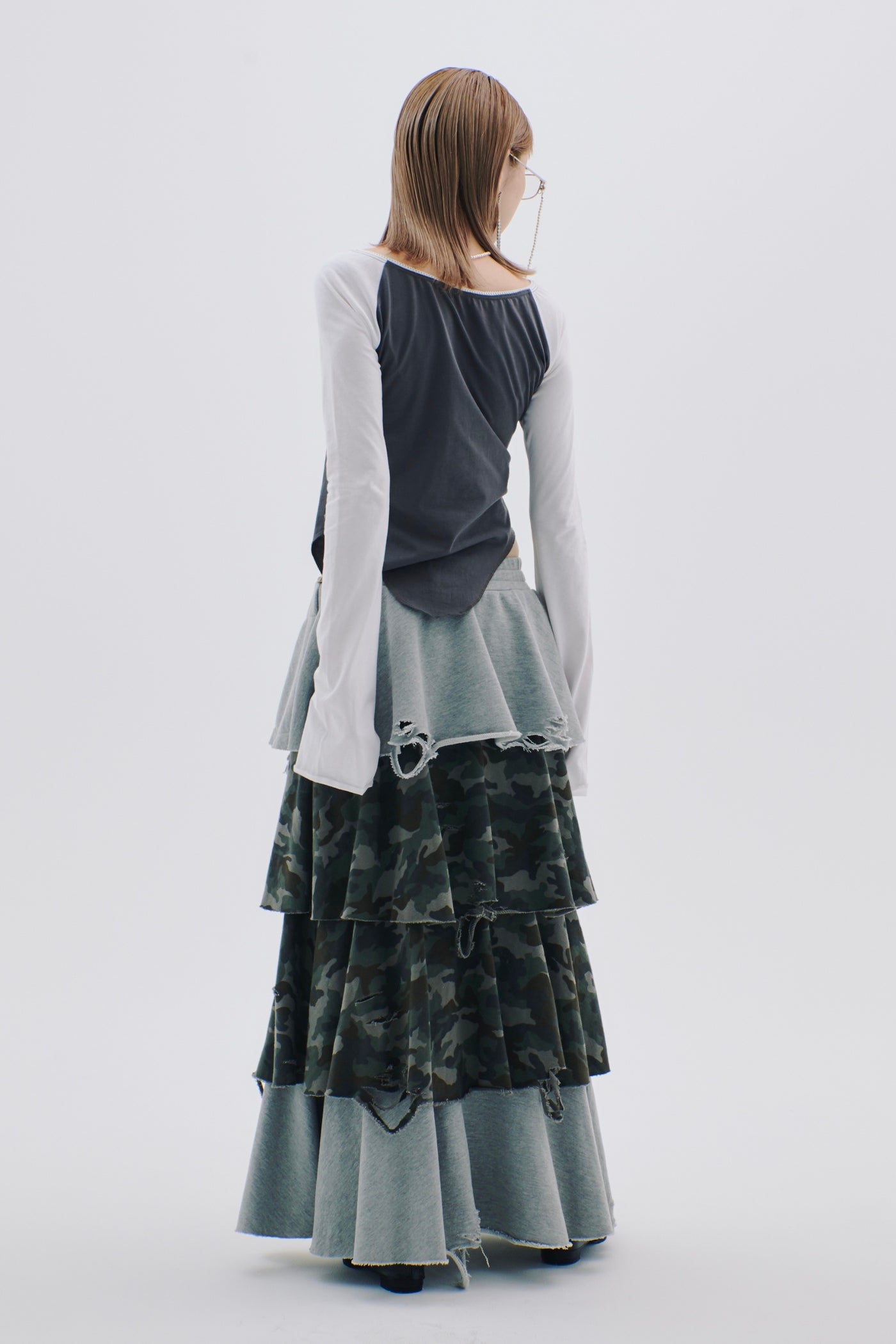 Sweat Tiered Skirt(Camo×Gray)