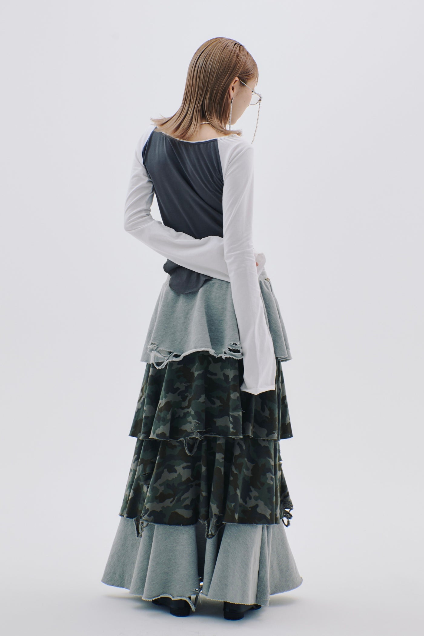 Sweat Tiered Skirt(Camo×Gray)