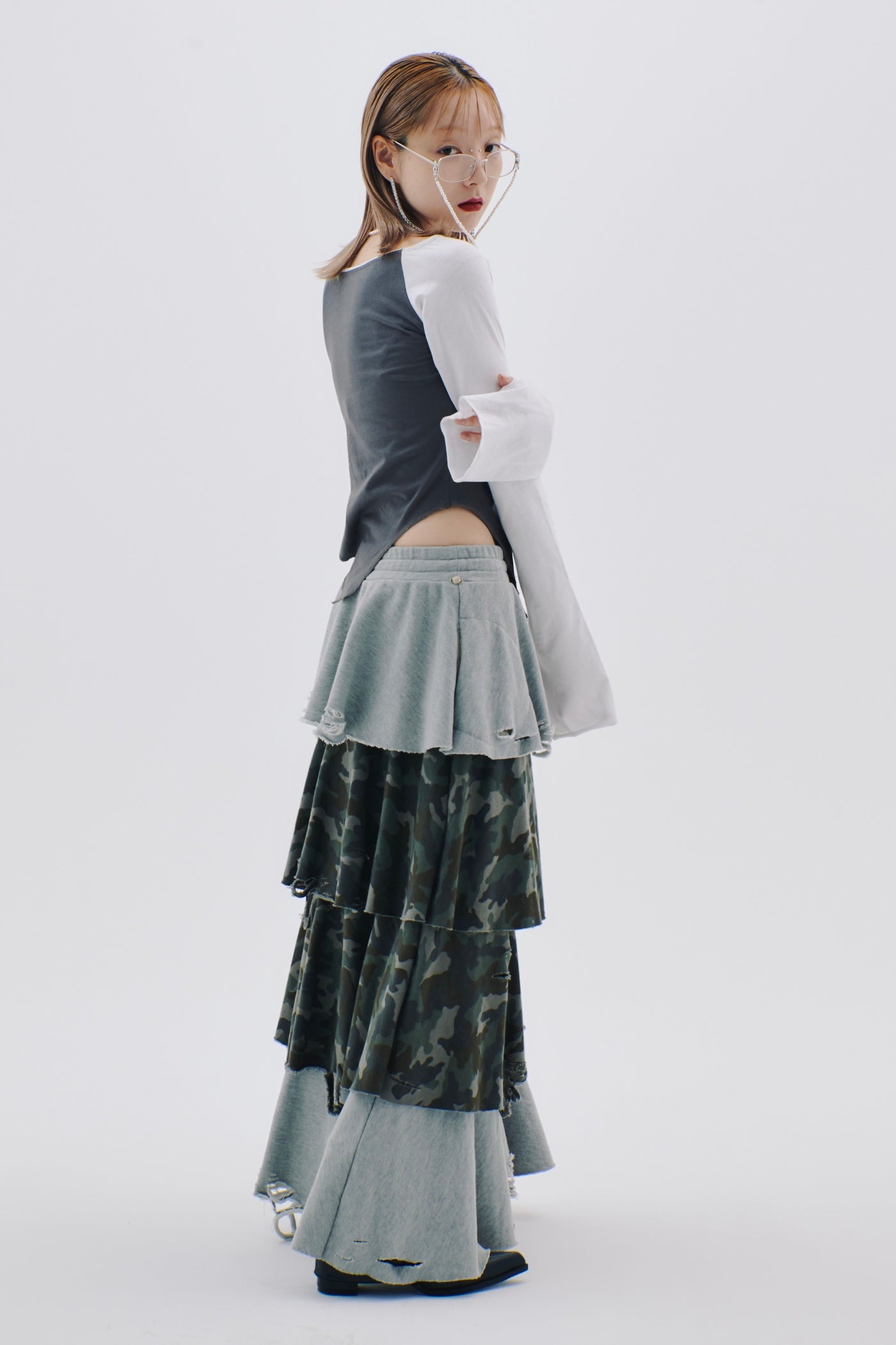 Sweat Tiered Skirt(Camo×Gray)