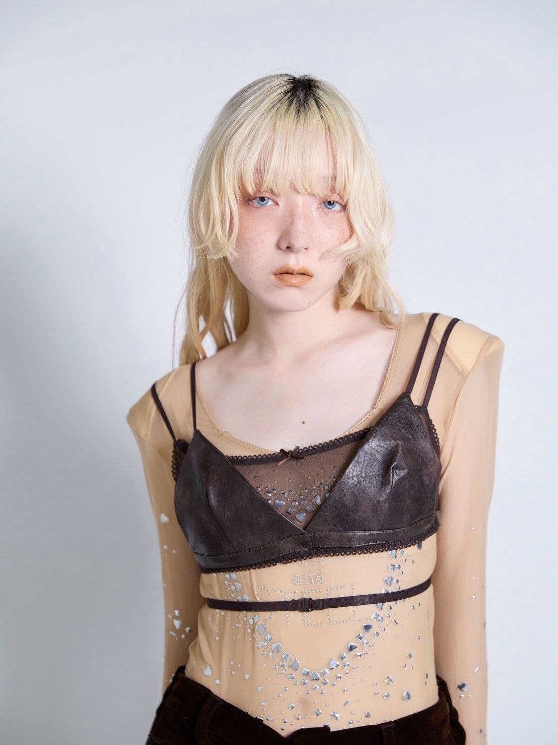 Leather Layered Bra(Brown)