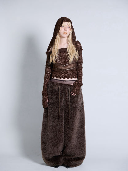 Flocky Lace Veil Top(Brown)