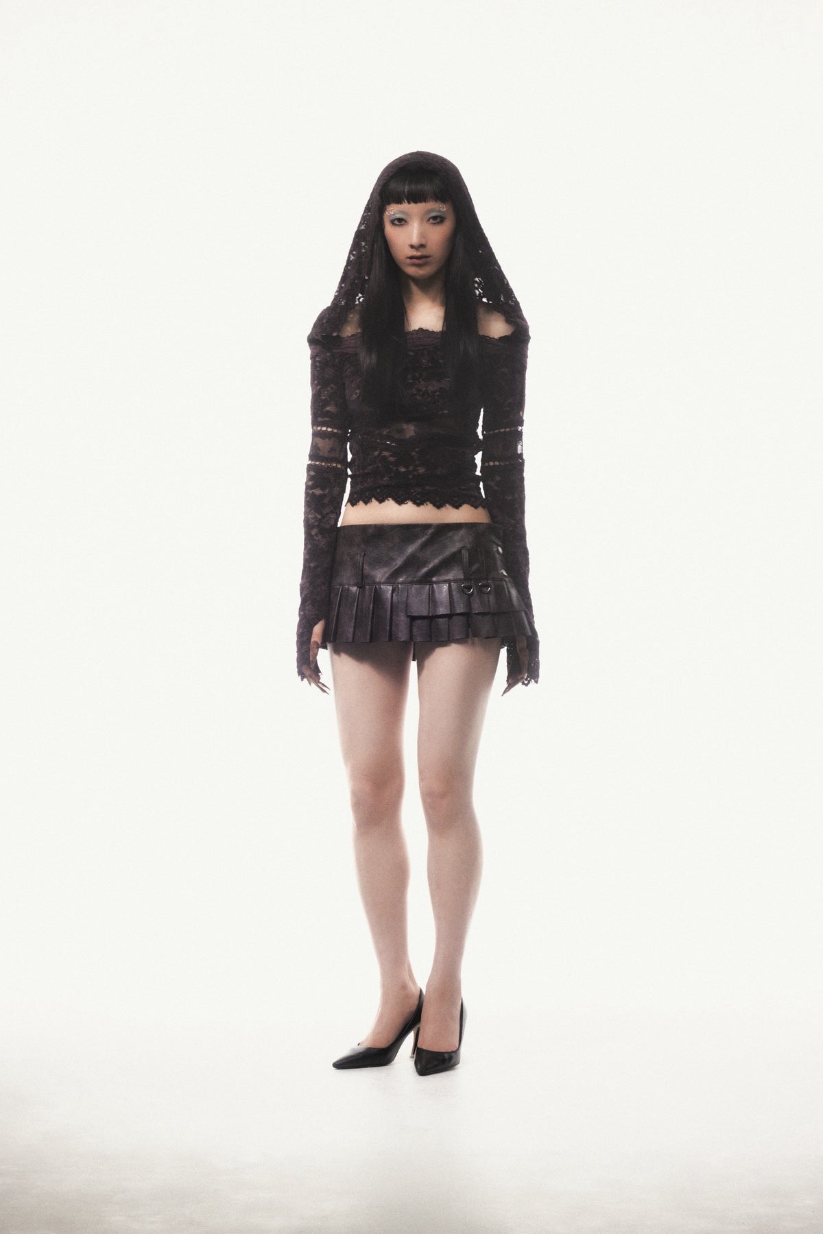 Flocky Lace Veil Top(Brown)